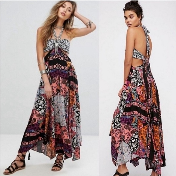 Free People California Love Floral Patchwork Bandeau Sleeveless Maxi Dress 2 - Picture 1 of 13